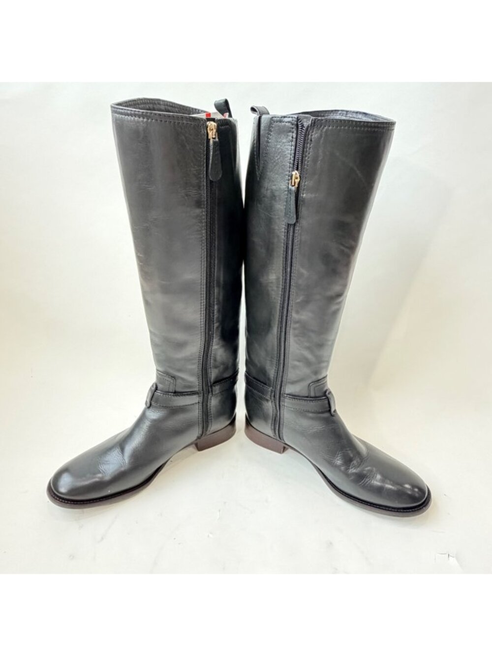Tory Burch Bristol Women Black Leather Knee Riding Boots Side Zip Size 8.5M*